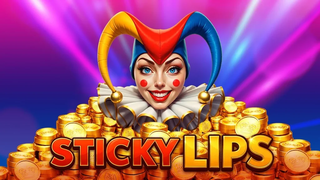 Sticky Lips Slot game featuring a playful female Joker and colorful reels